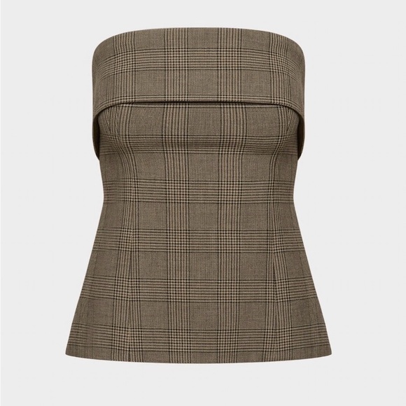 🤎 Aritzia Element Brown Plaid Strapless Peplum Top | Size 12 🤎 - Picture 2 of 7